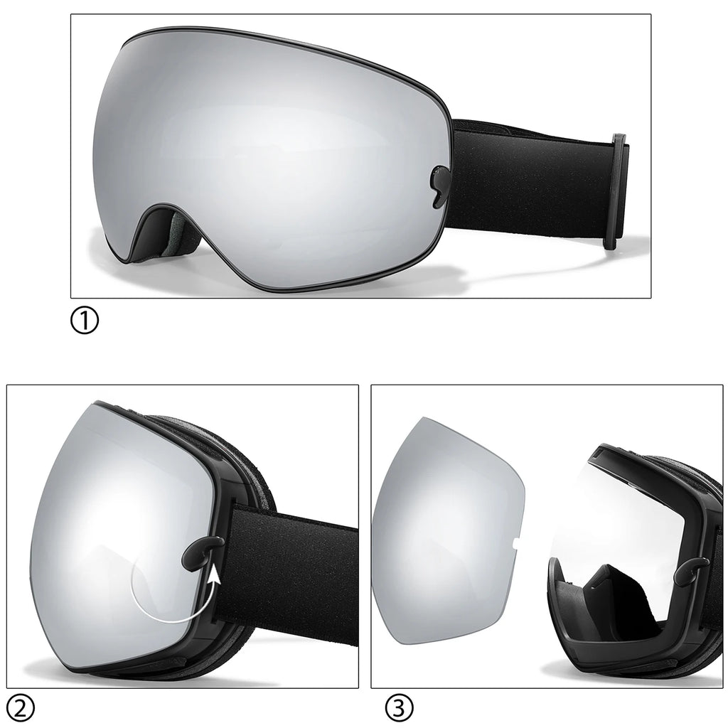 Winter Ski & Snowboard Goggles — UV400 Anti-Fog with Optical Frame & Bag