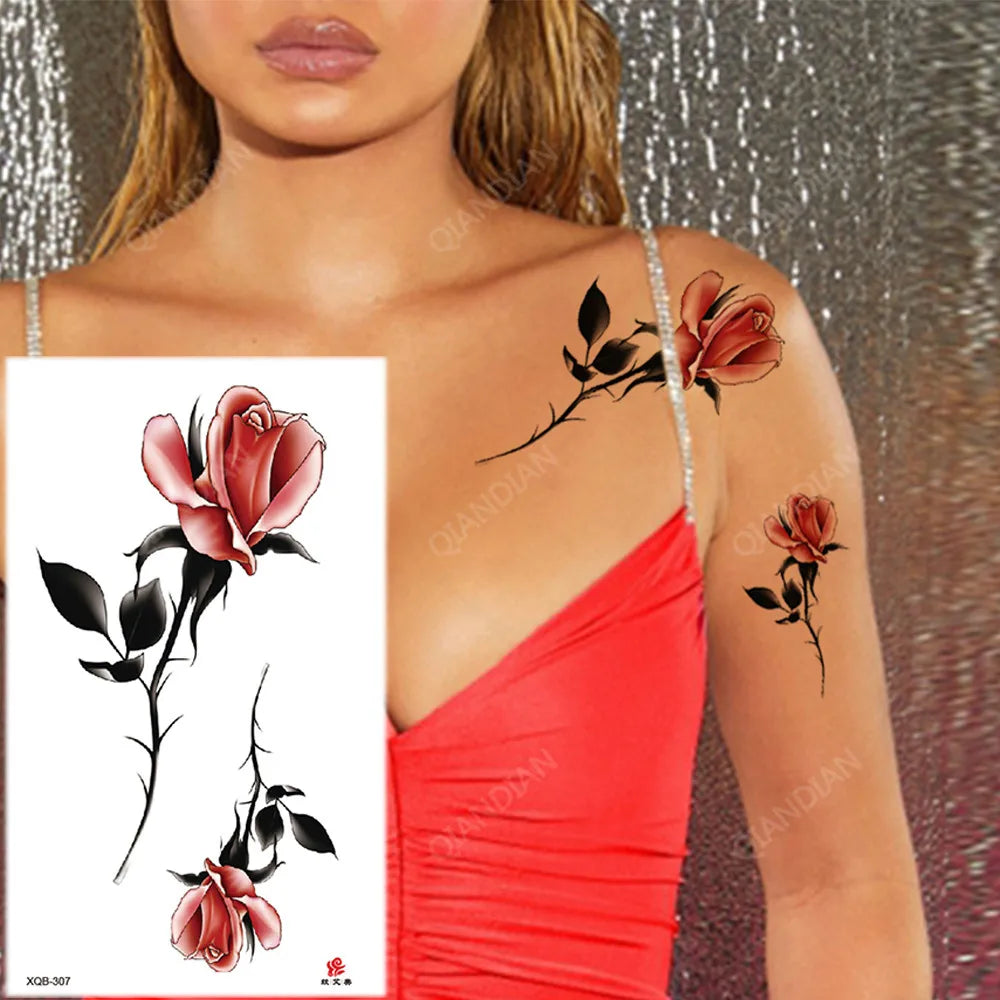 Floral Waterproof Temporary Tattoo — Rose, Lotus & Sunflower Body Art for Women