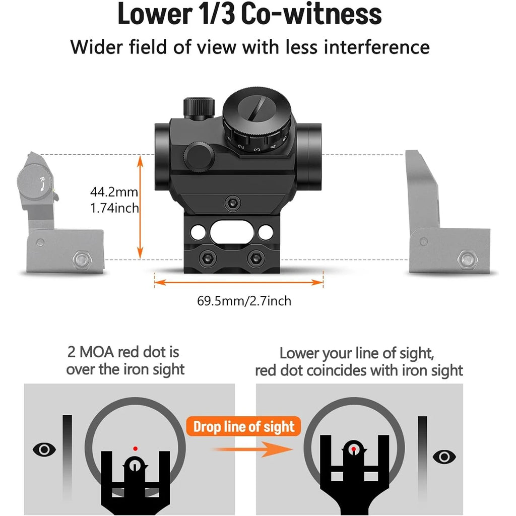 2MOA Red Dot Sight 1x25mm — Waterproof Shockproof Reflex Scope with Riser Mount