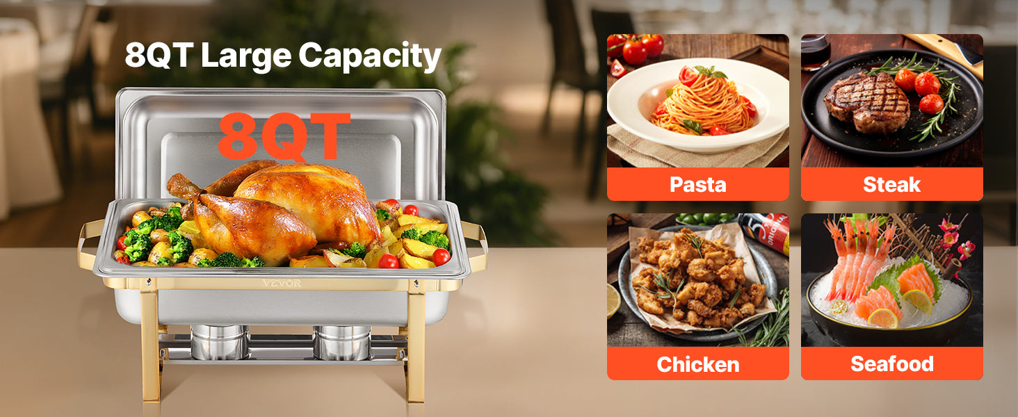 SucceBuy 8Qt Chafing Dish Buffet Set — 4-Pack Stainless Steel Catering Warmer Server