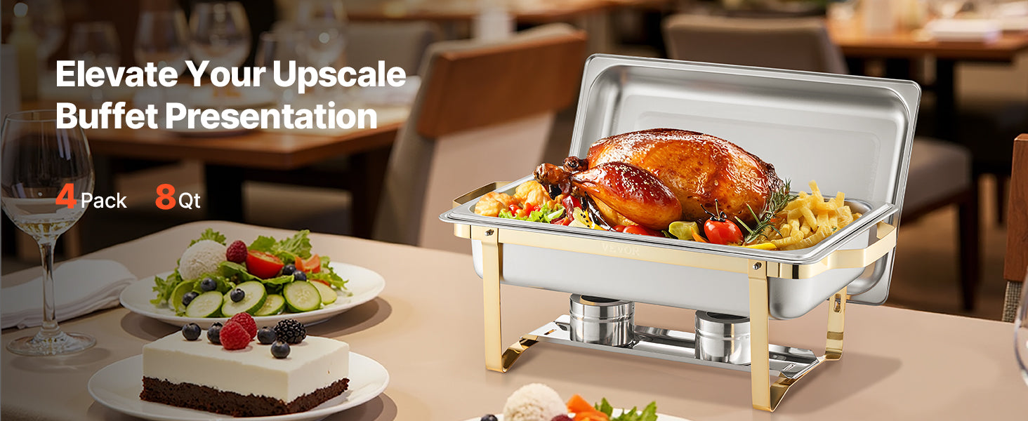 SucceBuy 8Qt Chafing Dish Buffet Set — 4-Pack Stainless Steel Catering Warmer Server