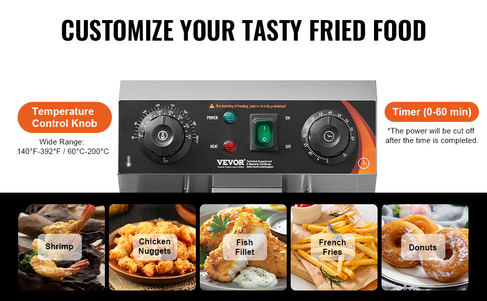 SucceBuy Commercial Deep Fryer — Electric Countertop Stainless Steel with Timer & Temp Control