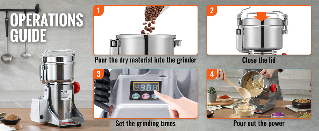 SucceBuy Commercial Grain Mill Grinder — 150-2500g Electric Swing Spice Grinder