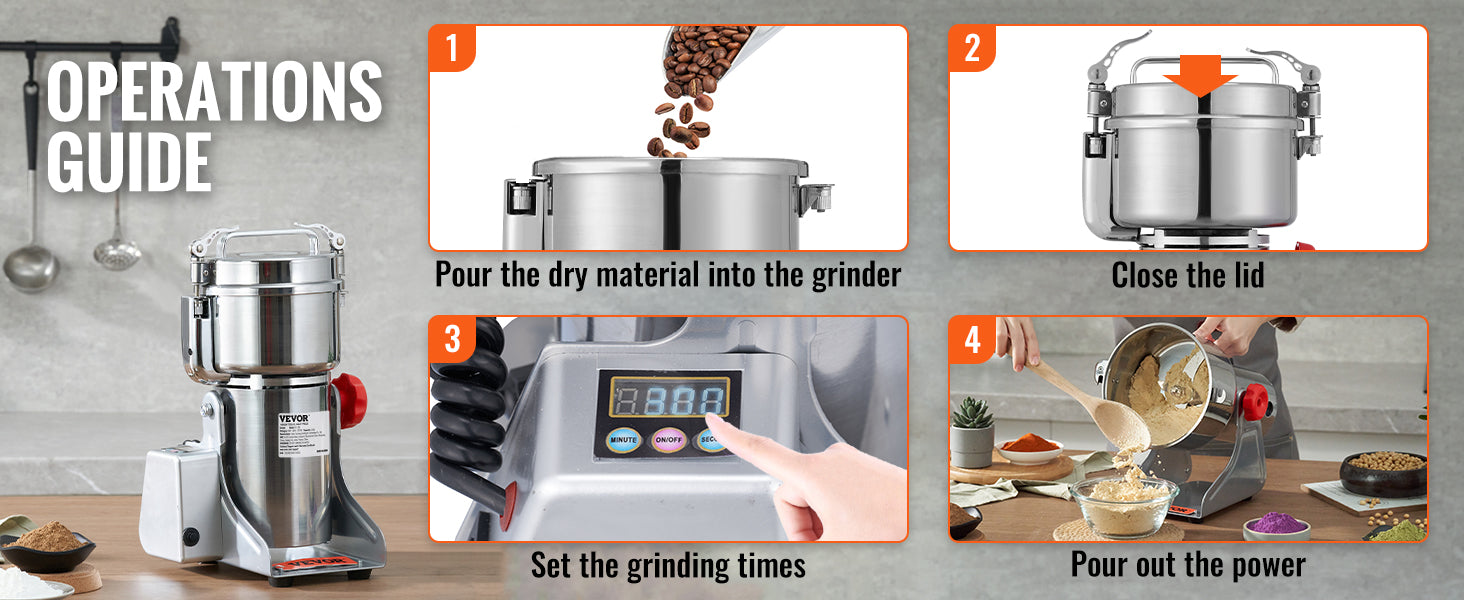SucceBuy Commercial Grain Mill Grinder — 150-2500g Electric Swing Spice Grinder