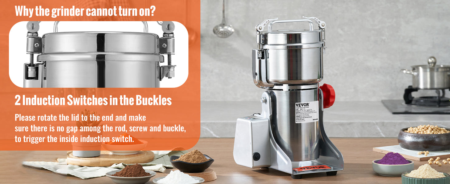 SucceBuy Commercial Grain Mill Grinder — 150-2500g Electric Swing Spice Grinder