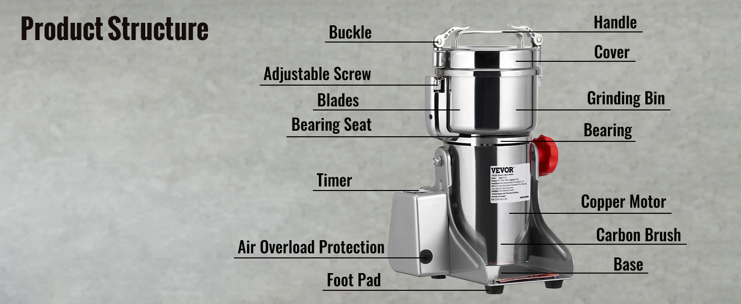 SucceBuy Commercial Grain Mill Grinder — 150-2500g Electric Swing Spice Grinder
